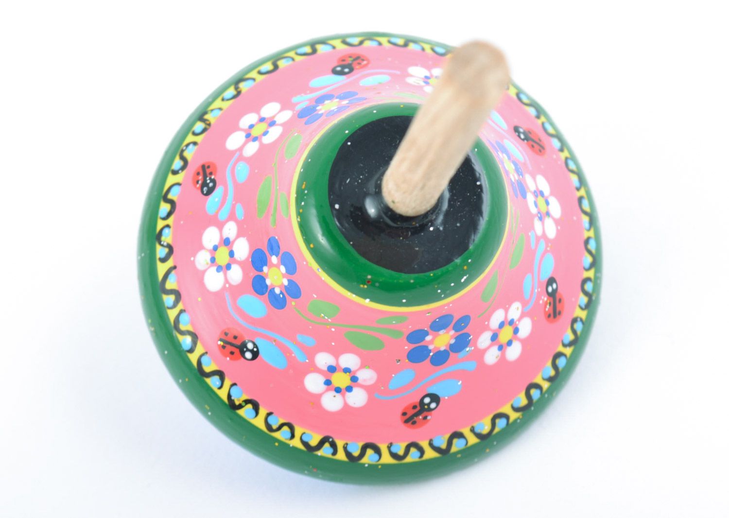 Petite toupie en bois peinte multicolore originale jouet d'éveil fait main photo 4