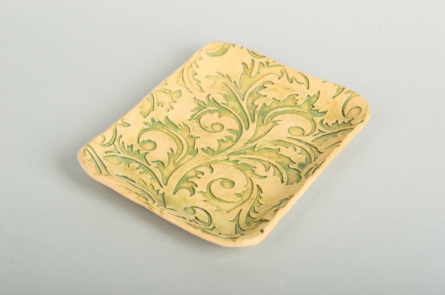 Керамическая тарелка handmade глиняная посуда расписная тарелка зеленая фото 3