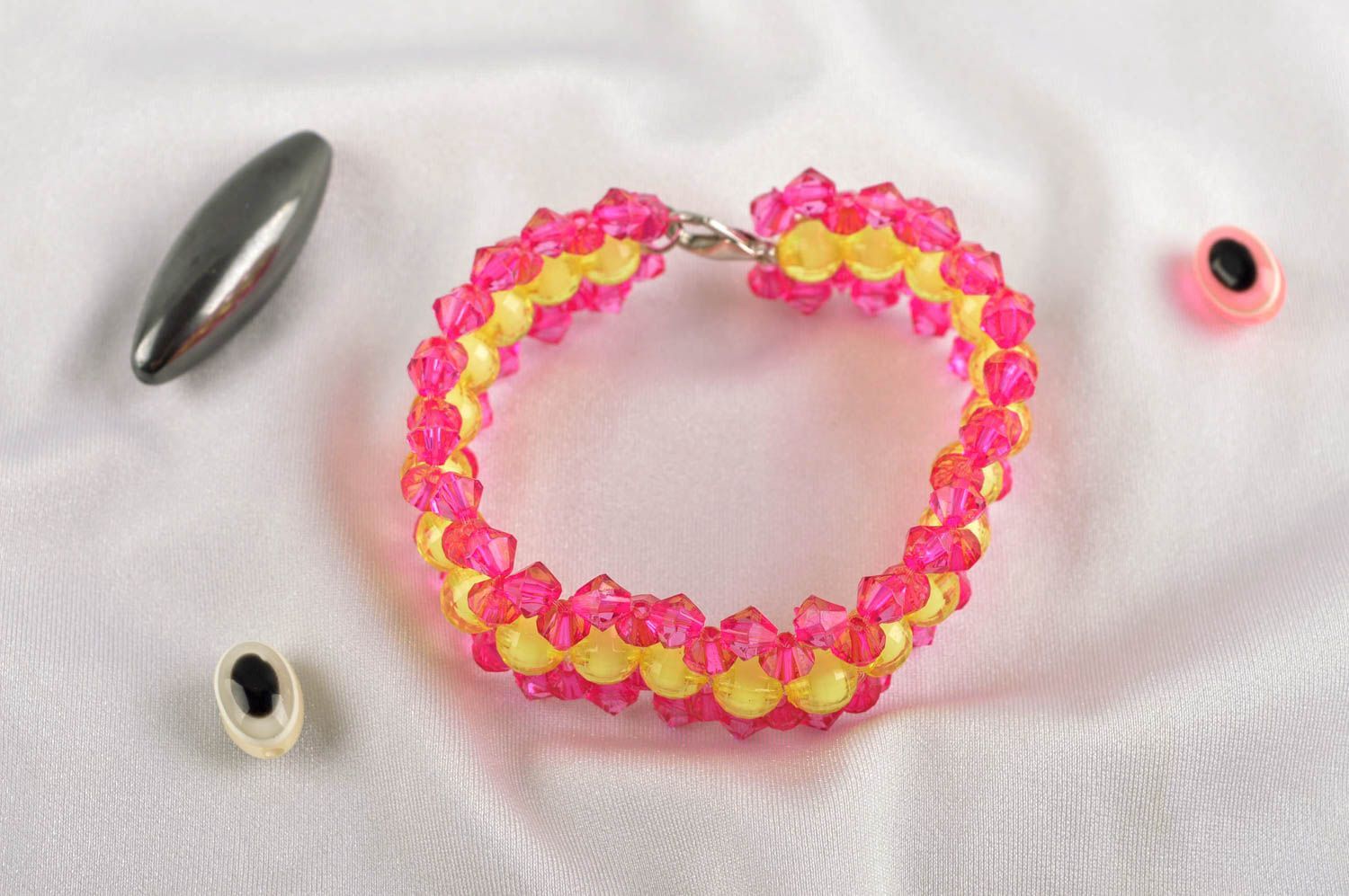 Pink and yellow beads narrow bracelet for girls photo 1