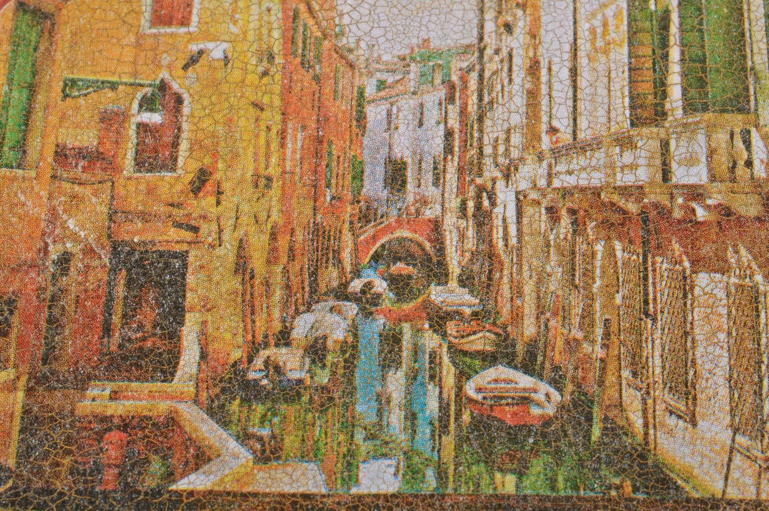 Tableau peinture en bois rond fait main original Venise décoration murale photo 3