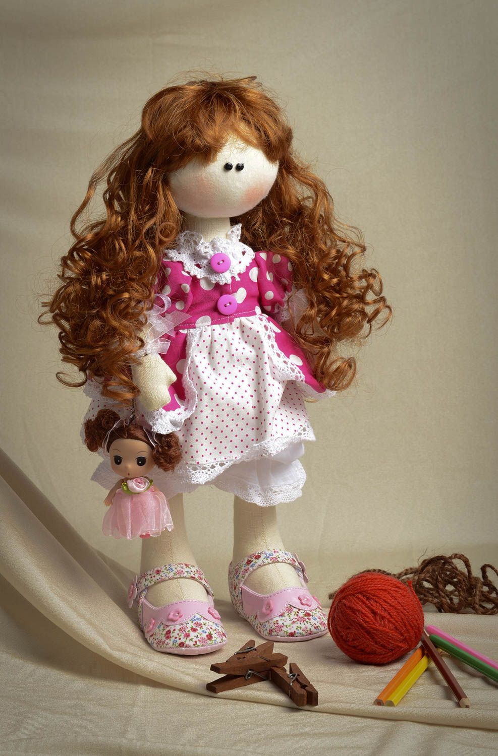 Grande poupée Jouet fait main fille rousse en tissus Cadeau pour fille original photo 5