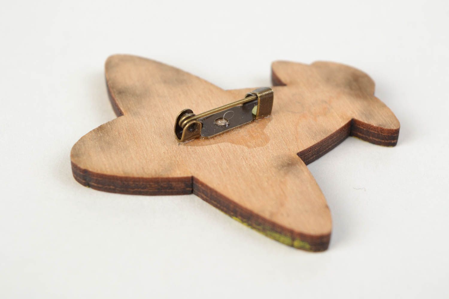 Handmade wooden brooch painted with acrylics in the shape of colorful air plane photo 4