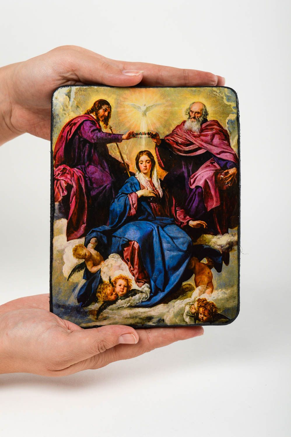 Икона ручной работы икона коронация Марии православная икона настенная фото 5