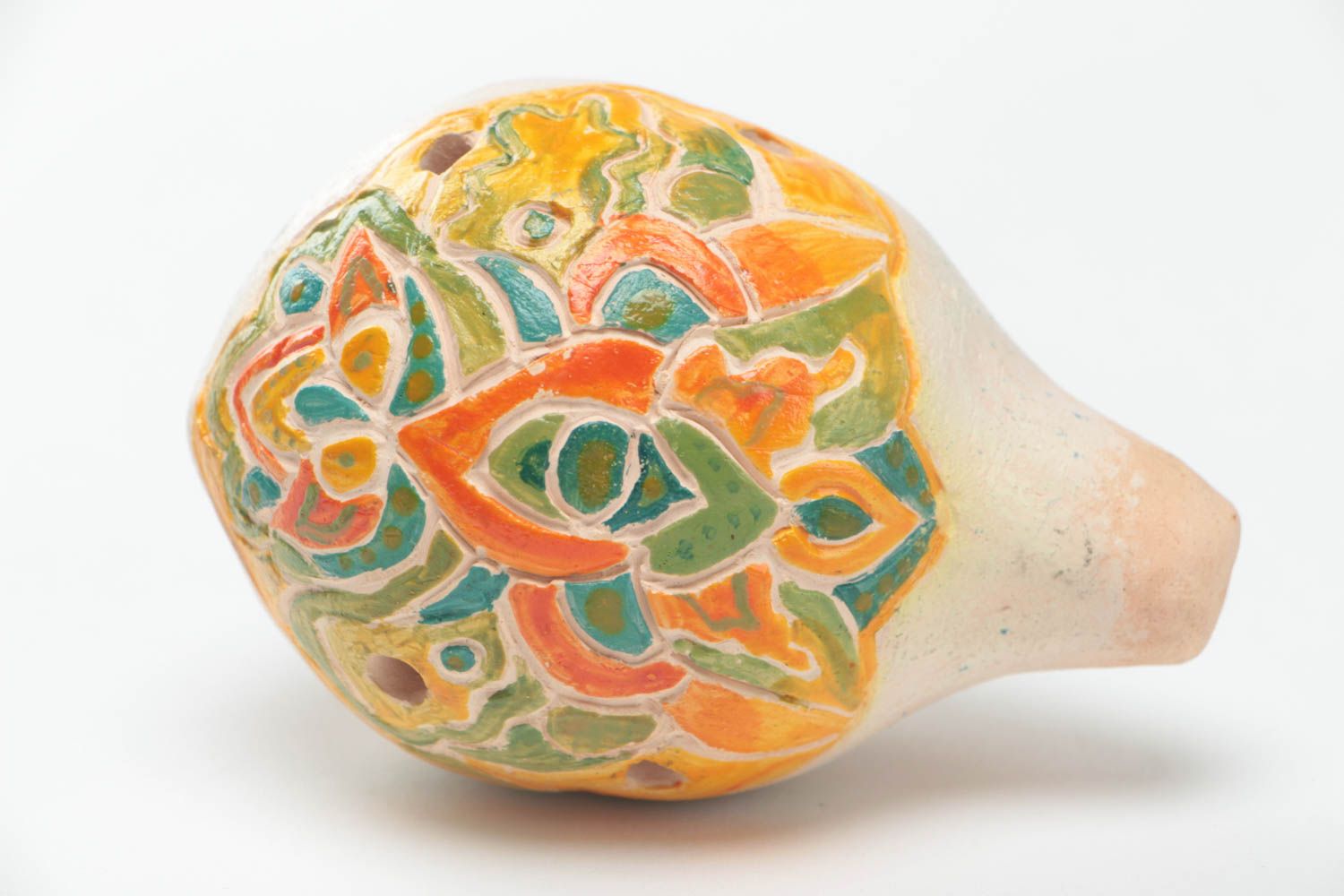 Flauta cerámica ocarina artesanal redonda clara pintada decorativa de arcilla foto 2