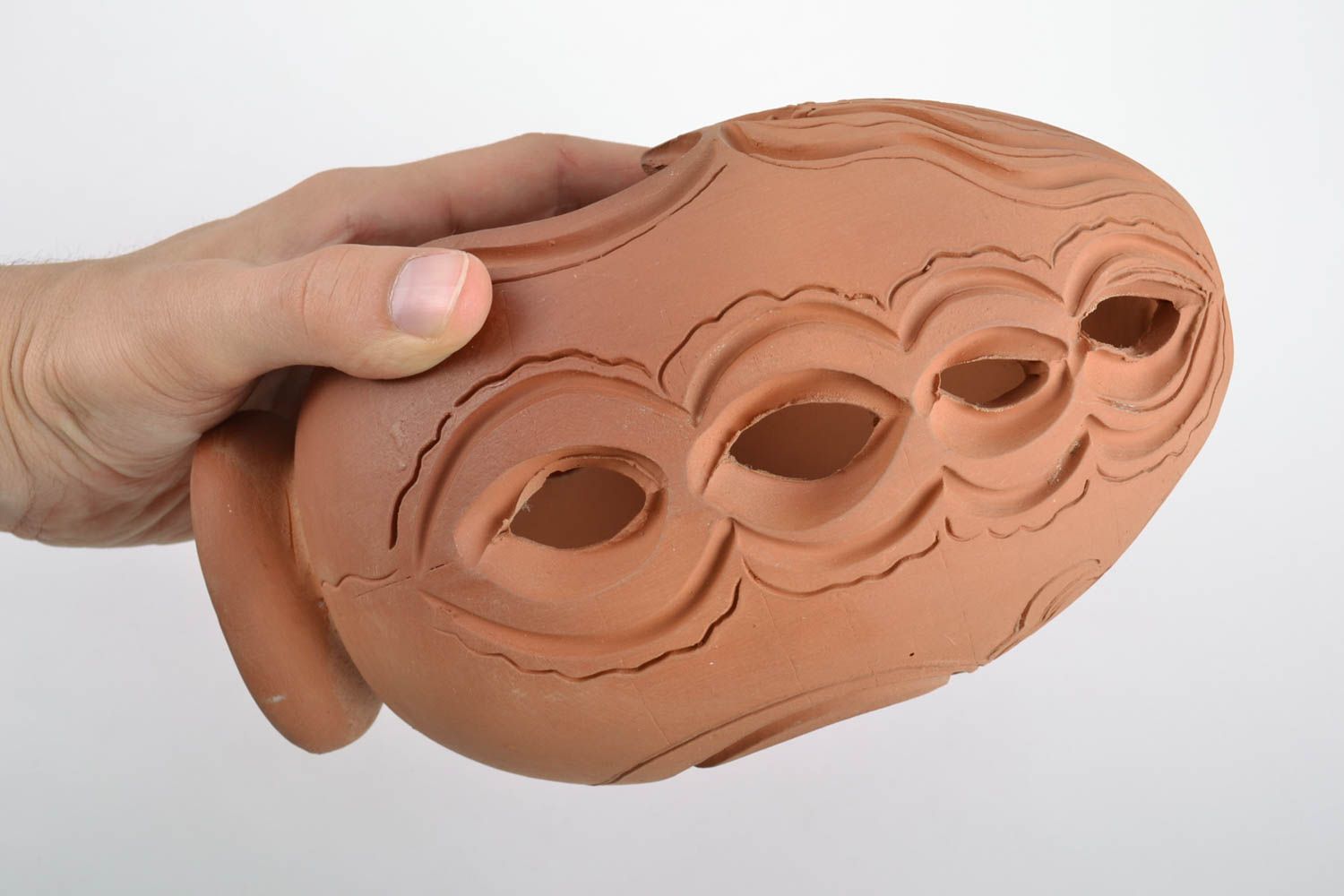Handmade unusual design decorative clay vase in the shape of egg average size photo 2