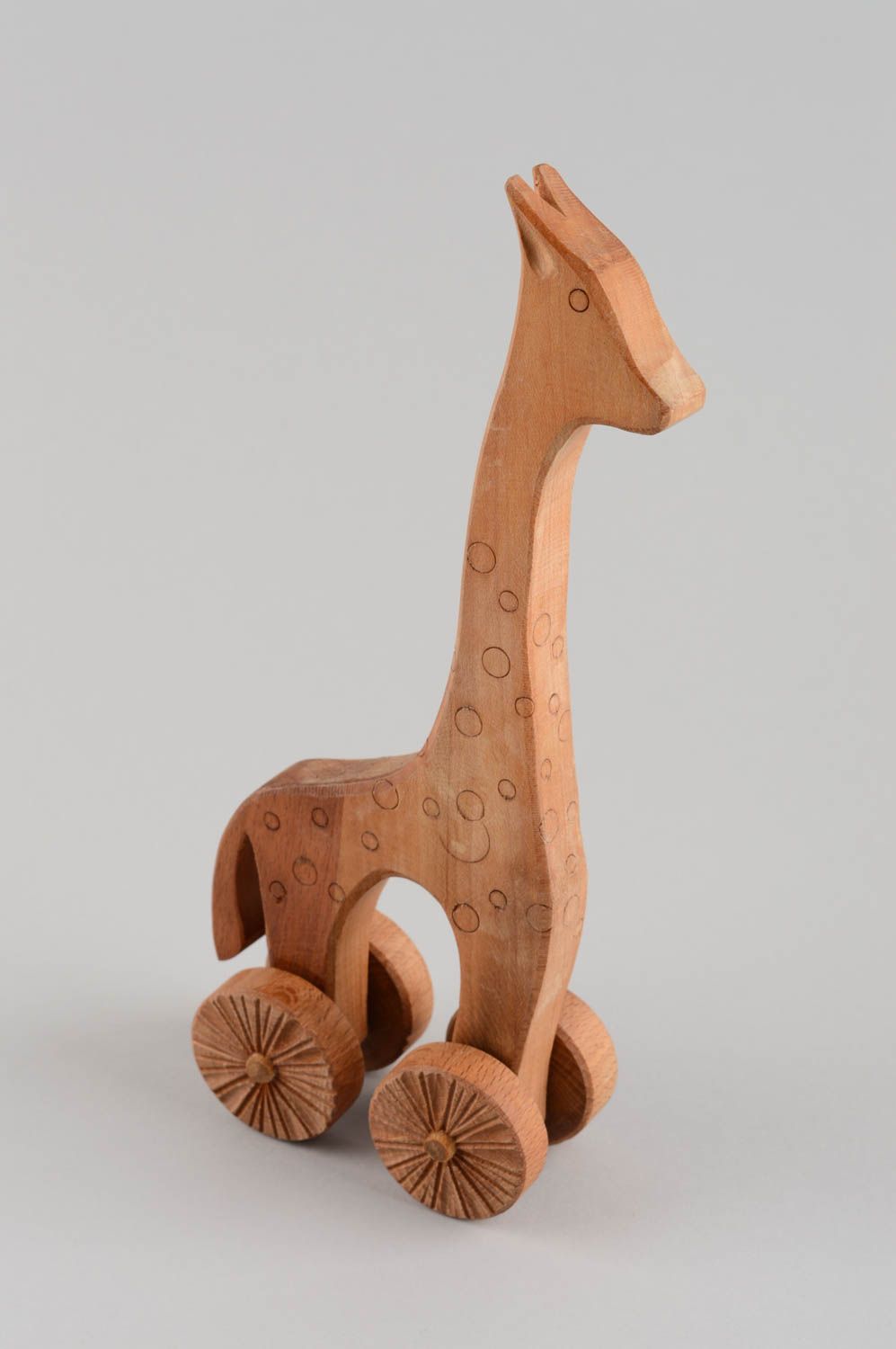 Girafe à roulettes faite main en bois statuette écologique jouet pour enfant photo 2