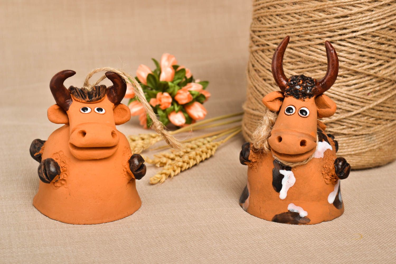 Dos campanas artesanales de cerámica decoración de casa regalo original foto 1