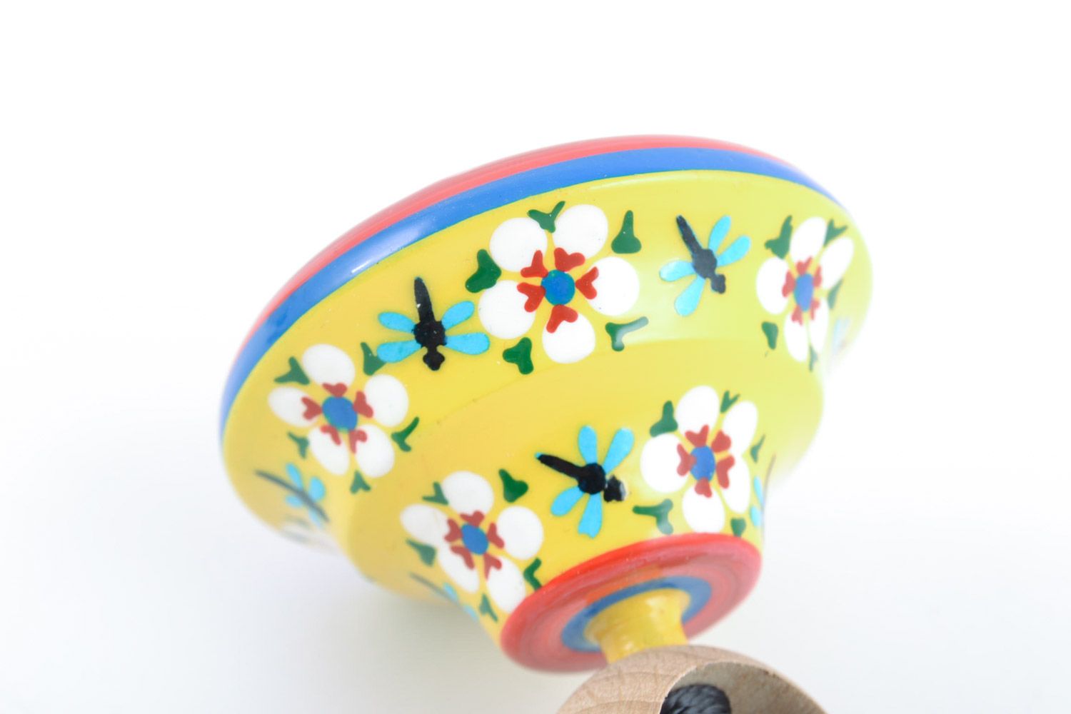 Small children's handmade beautiful painted wooden spinning top designer photo 4