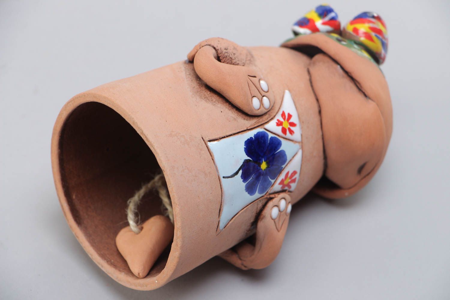 Campana de decoración artesanal cerámica pintada a mano con forma de rana foto 4