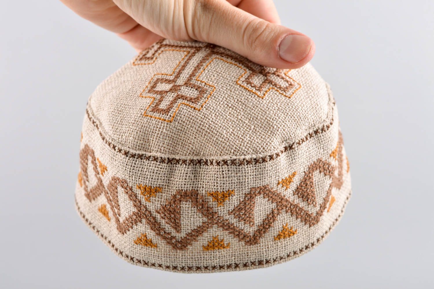 Cappello etnico con ricamo fatto a mano cappello di lino da uomo accessori uomo foto 5
