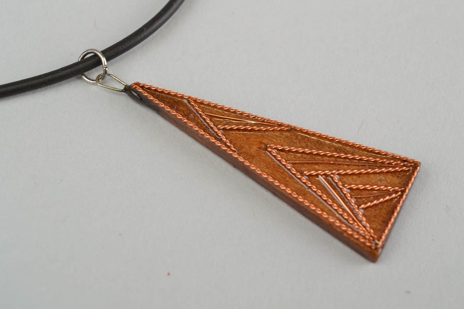 Unusual handmade wooden neck pendant copper inlay fashion accessories for girls photo 4