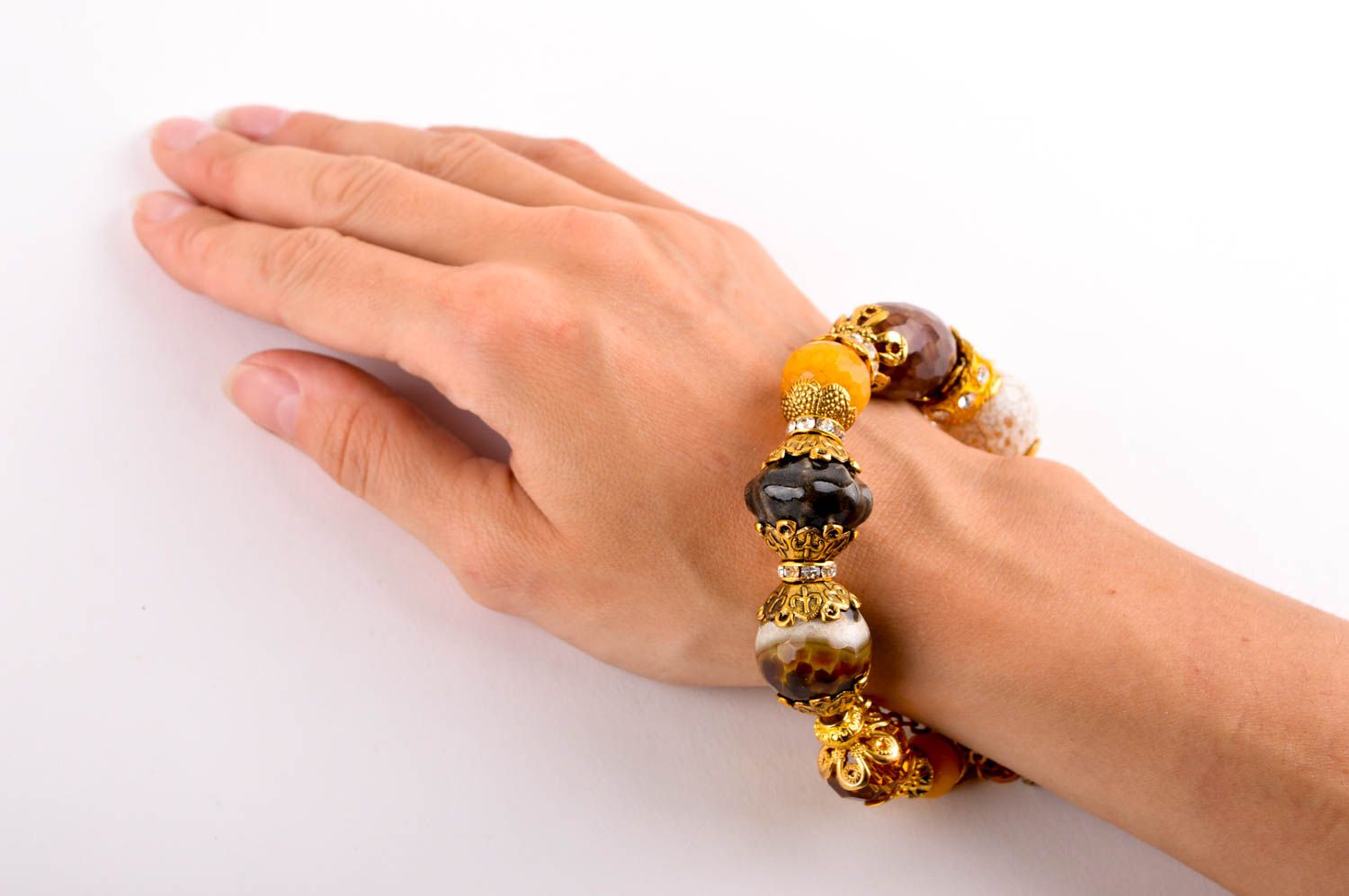 Bracelet perles fantaisie Bijou fait main avec strass et quartz Cadeau femme photo 5