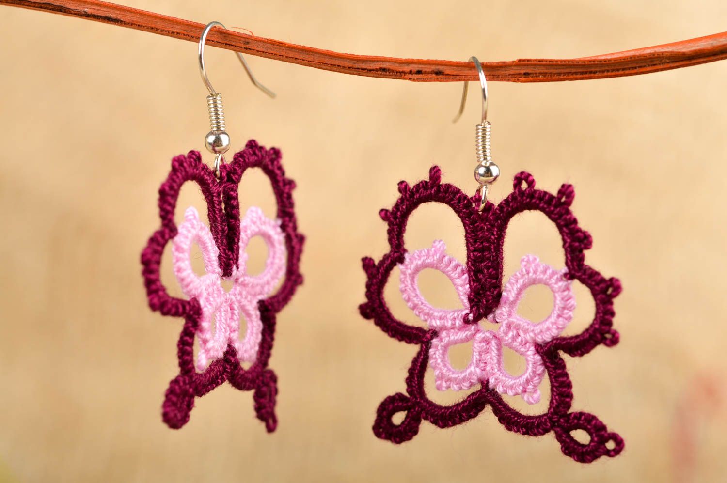 Handmade openwork jewelry earrings in shape of butterflies stylish jewelry photo 1