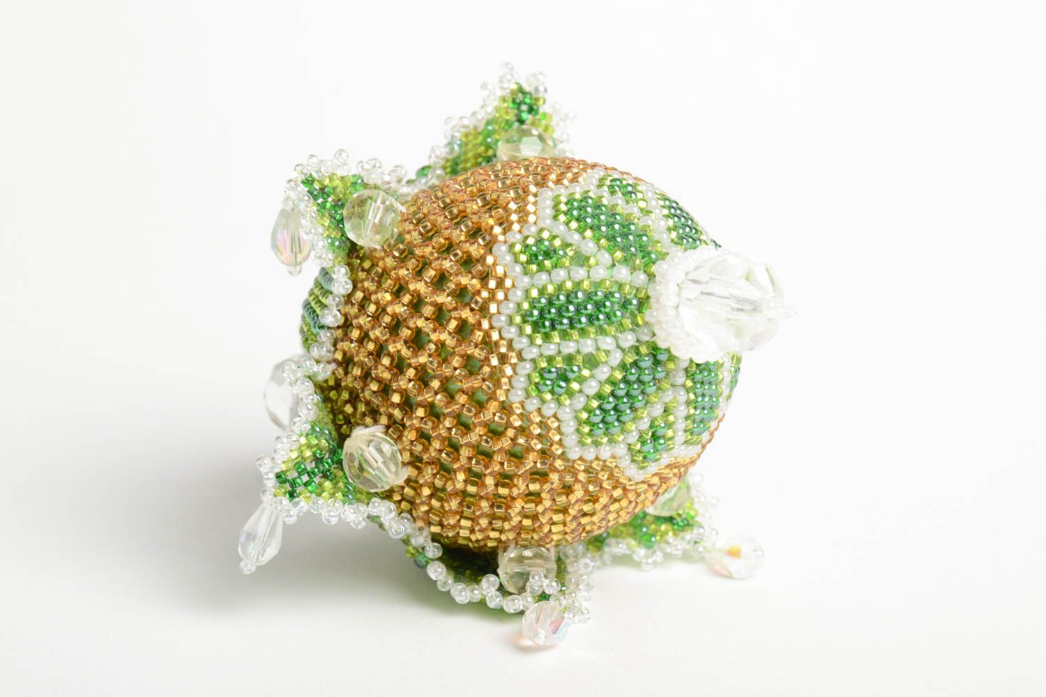 Oeuf de Pâques Oeuf décoré fait main en perles de rocaille vert Déco de Pâques photo 3