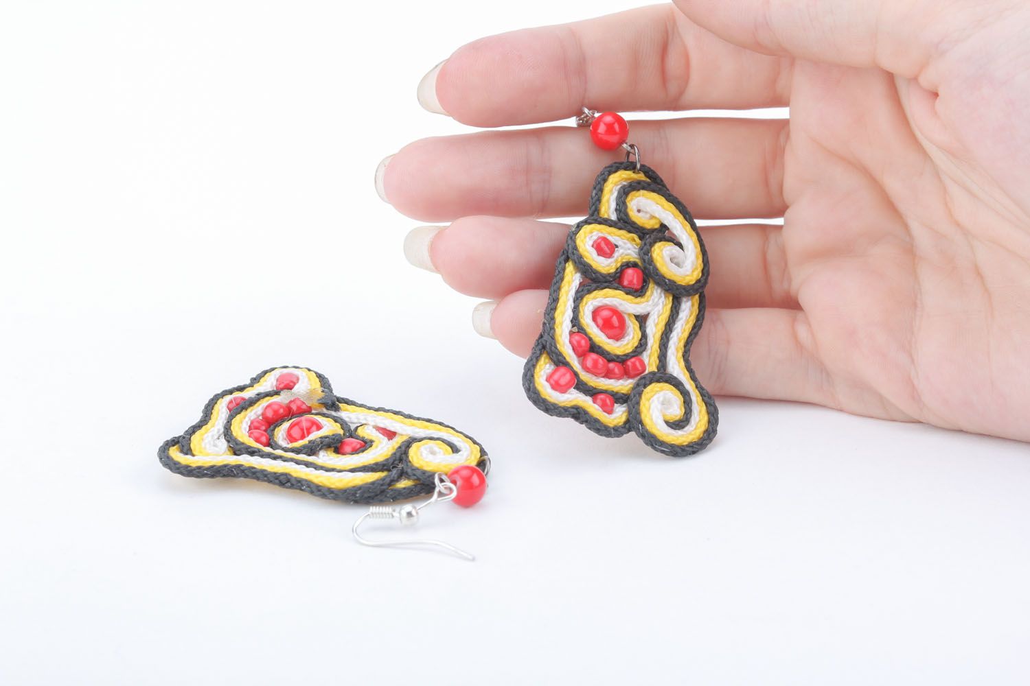 Soutache earrings with decorative stones photo 5
