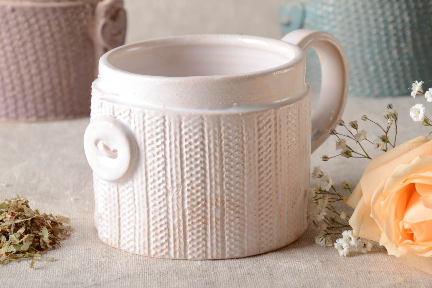 Tasse à thé fait main Mug en terre cuite 35 cl Cadeau original design unique photo 1