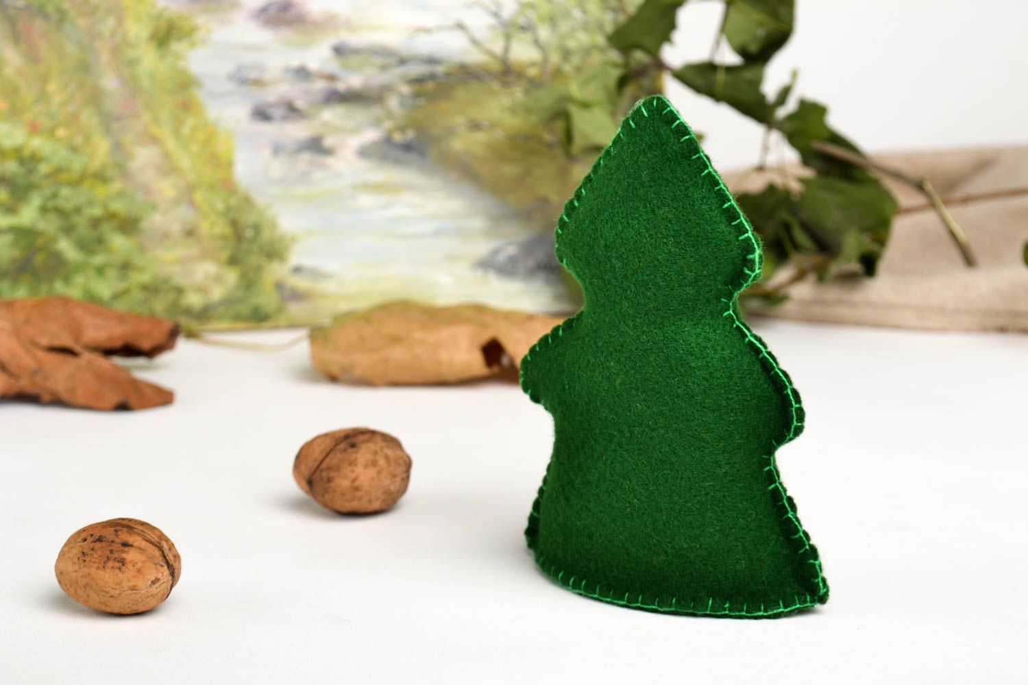 Игрушка ручной работы зеленая елка фетровая игрушка для детей декор для дома фото 1