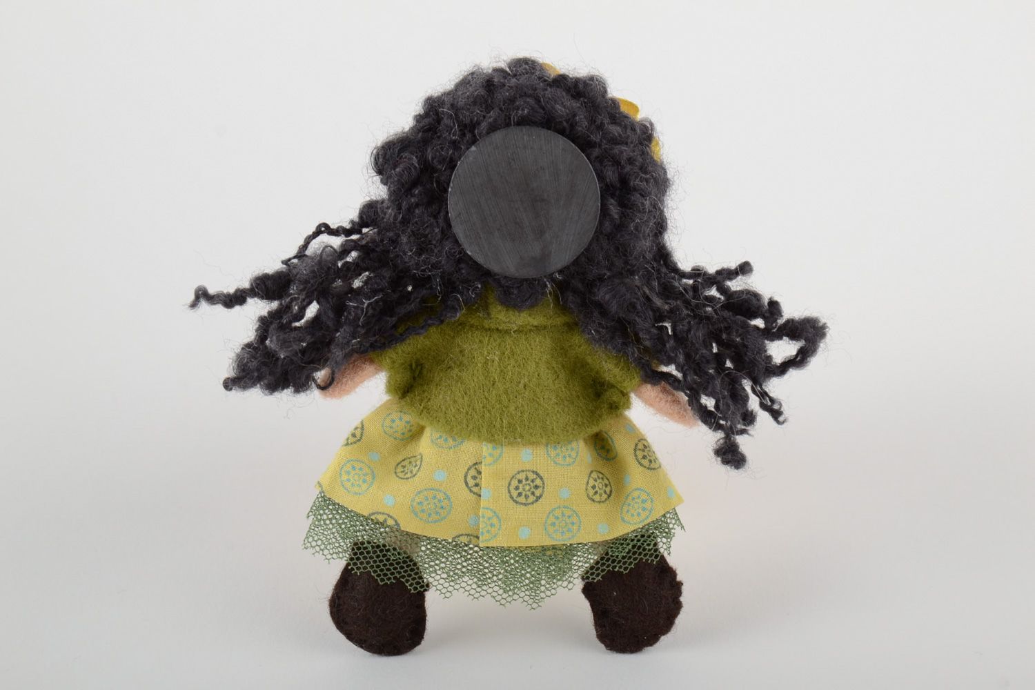 Handmade decorative fridge magnet felted of wool in the shape of little doll photo 3