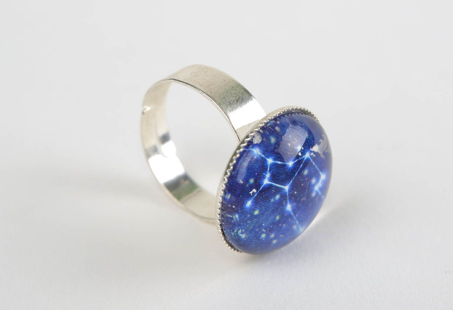 Handgemachter Sternzeichen Ring aus Glas rund in Blau für Frauen Jungfrau foto 4