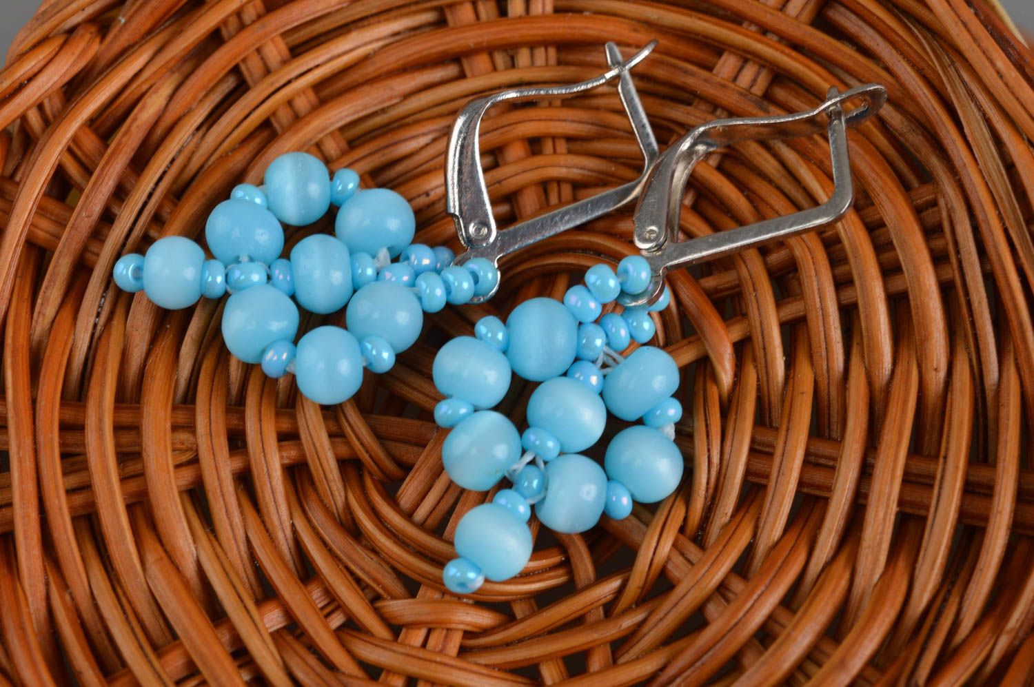 Katzenauge Ohrringe mit Glasperlen in Türkisblau Designer Accessoires handmade foto 2