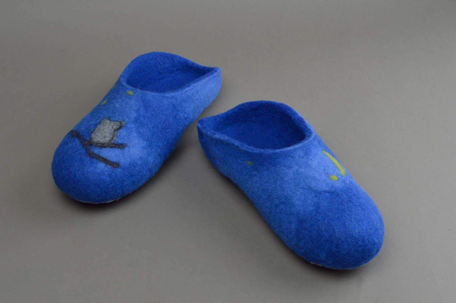 Pantoufles faites main bleues en laine feutrée pour femme chaudes Nuit photo 2