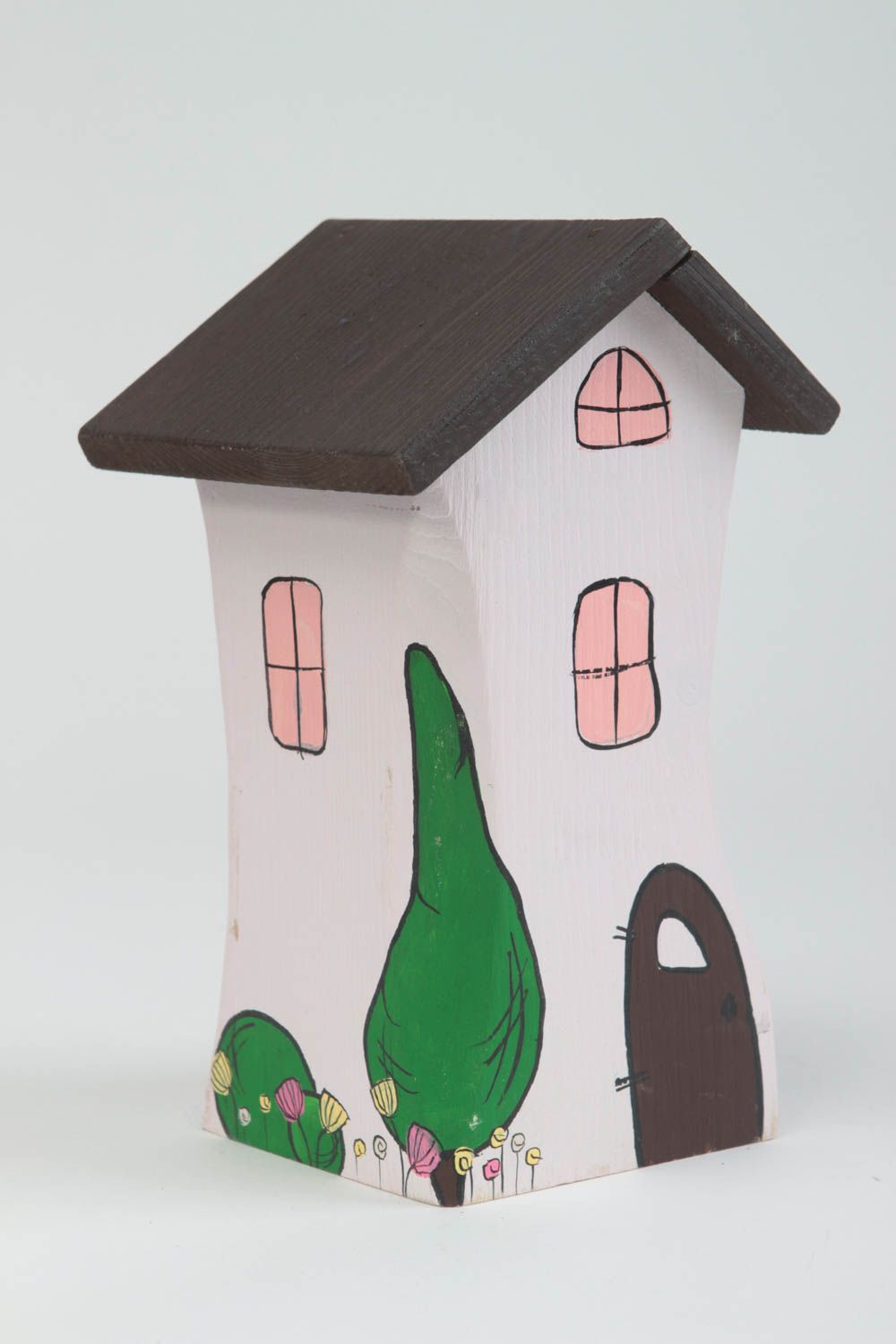 Figurine maison faite main Statuette en bois de pin peinte Décoration maison photo 2