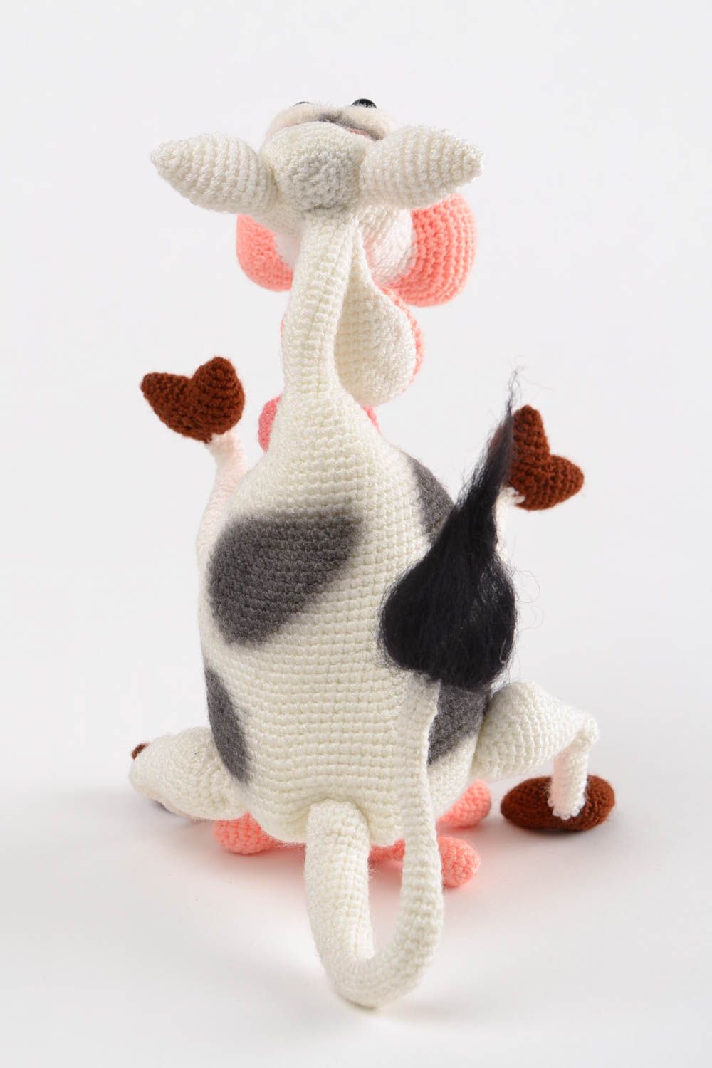Handmade designer funny soft toy crocheted of acrylic threads funny cow photo 4