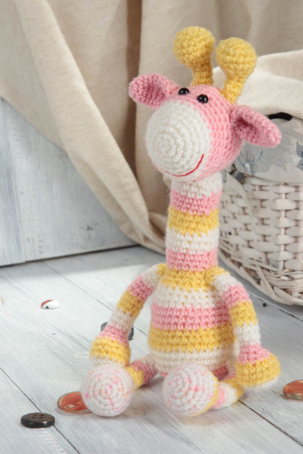 Peluche tricotée Jouet enfant fait main Cadeau original girafe décoration photo 1
