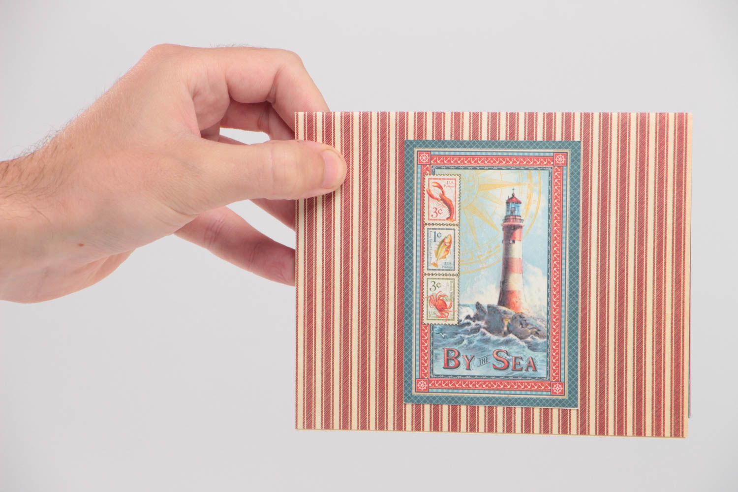 Beautiful handmade volume scrapbooking 3D greeting card in marine style photo 5