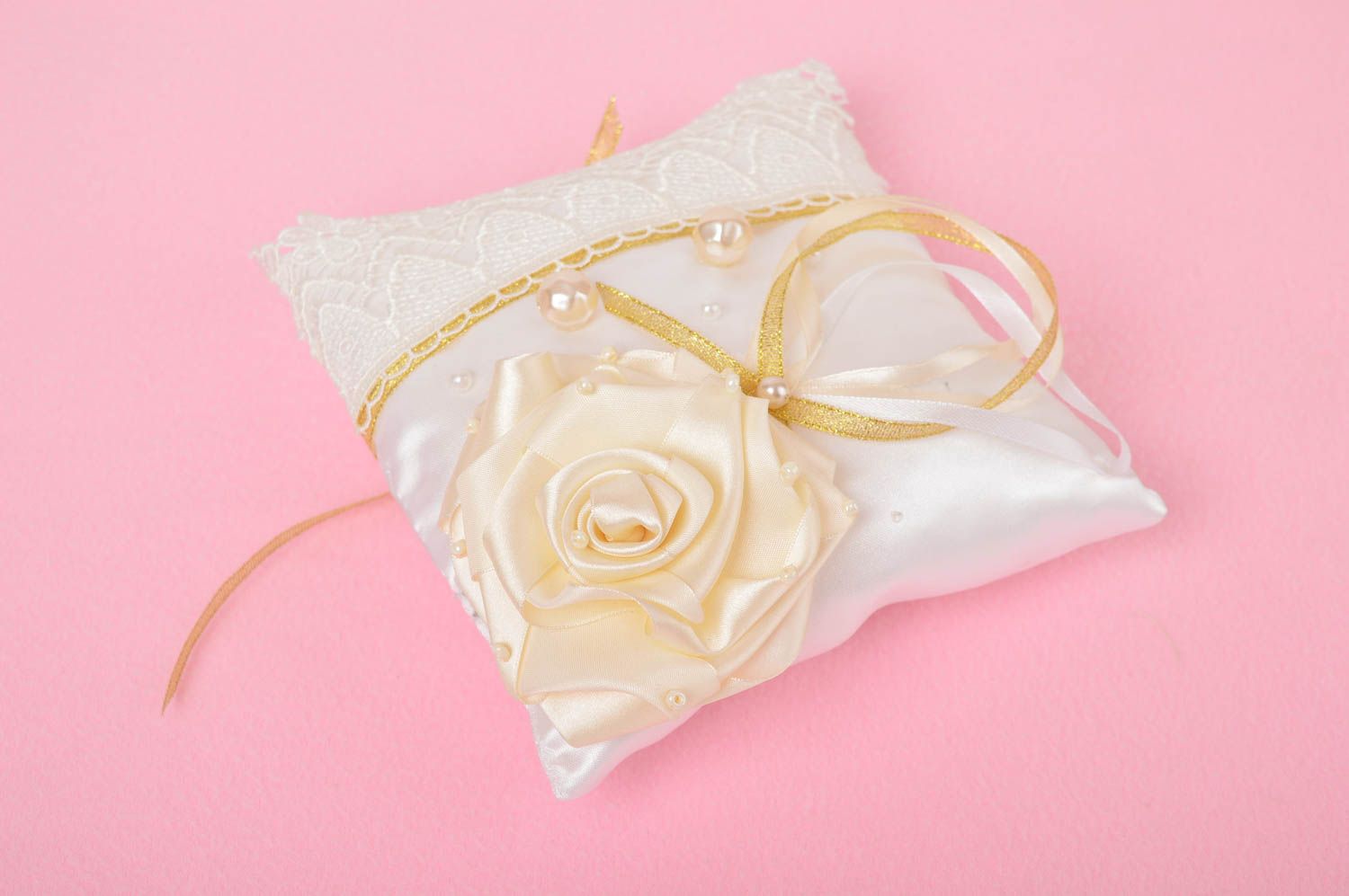 Handmade wedding accessory satin cute pillow for rings unusual wedding pillow photo 3