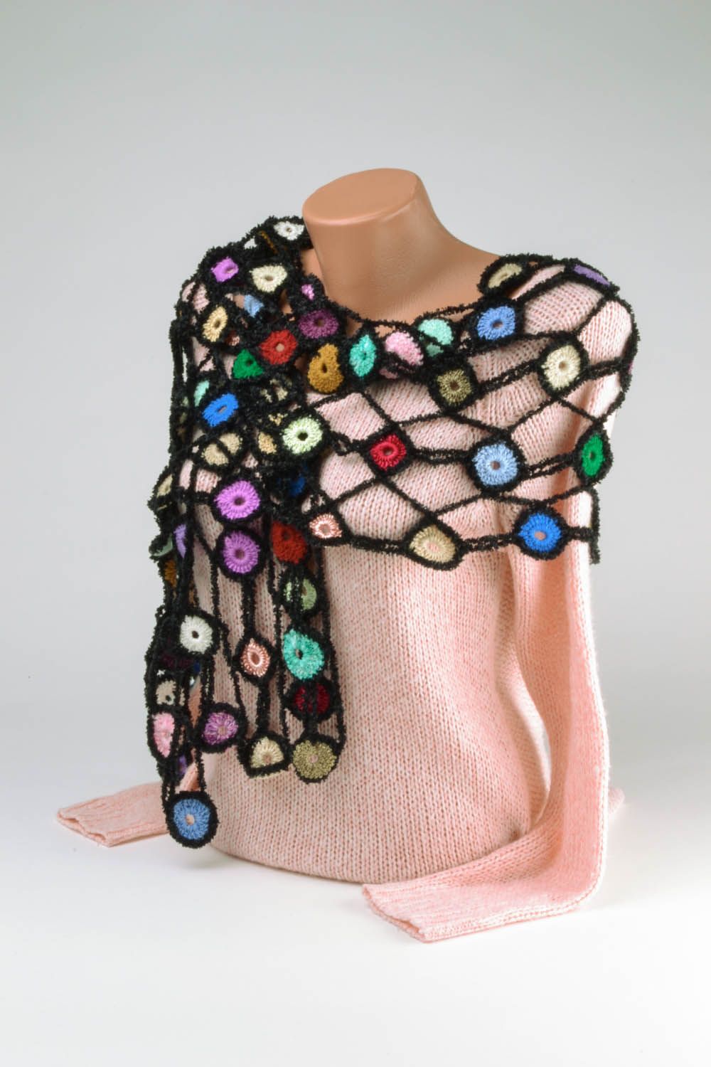 Écharpe ajourée tricot faite main photo 2
