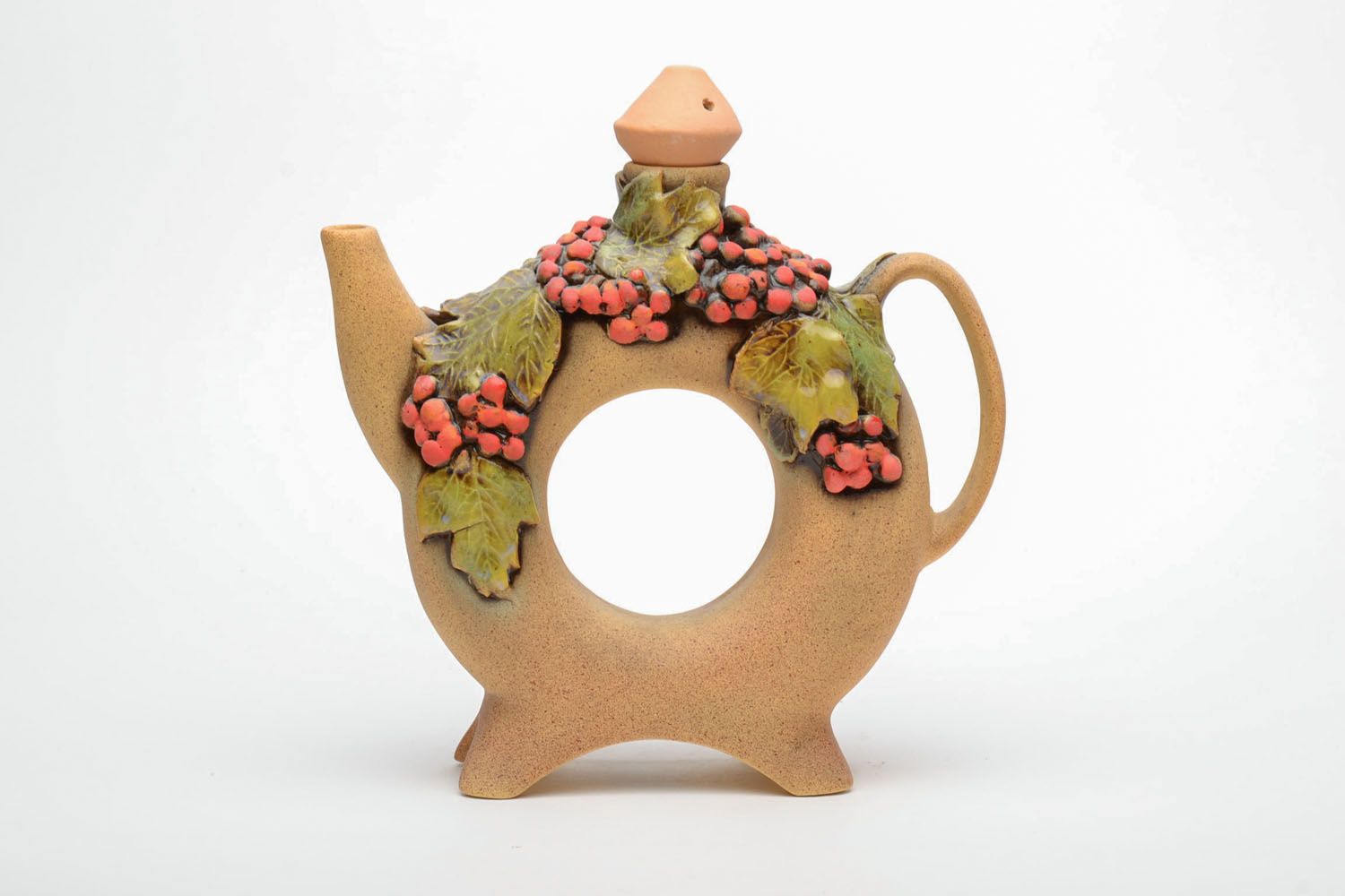 Decorative ceramic wine pot pitcher with handle and lid with molded grapes' décor 1,6 lb photo 2