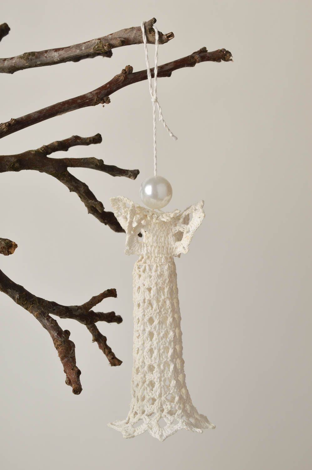 Handmade decorative pendant crocheted angel unusual Christmas accessory photo 1