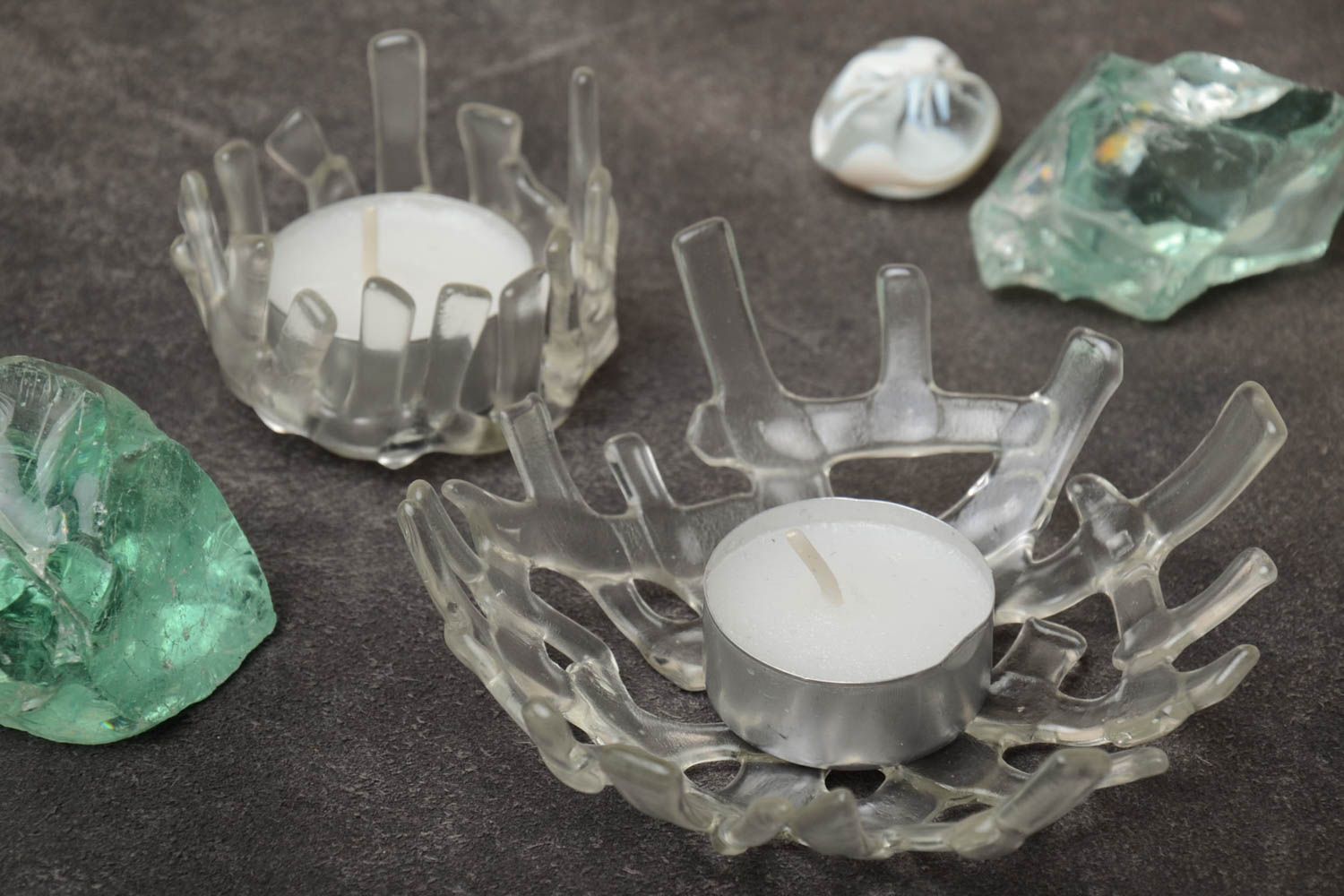 Conjunto de candeleros de cristal artesanales en técnica fusing 2 piezas foto 1