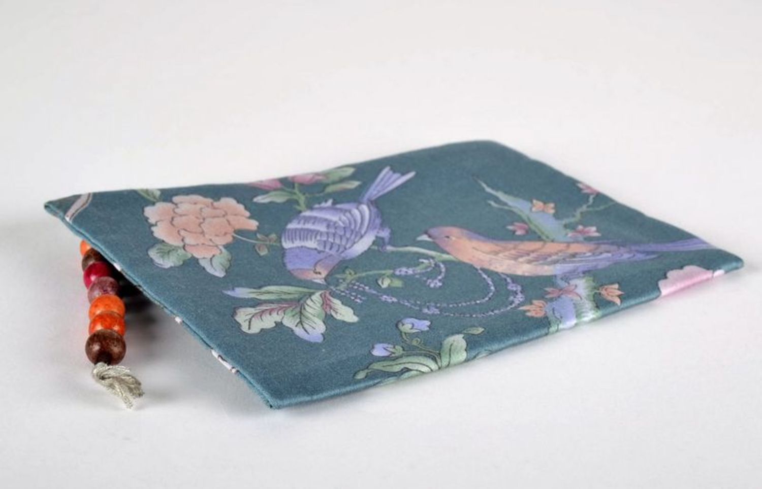 Pochette clutch en coton avec perles de bois Oiseaux  photo 1