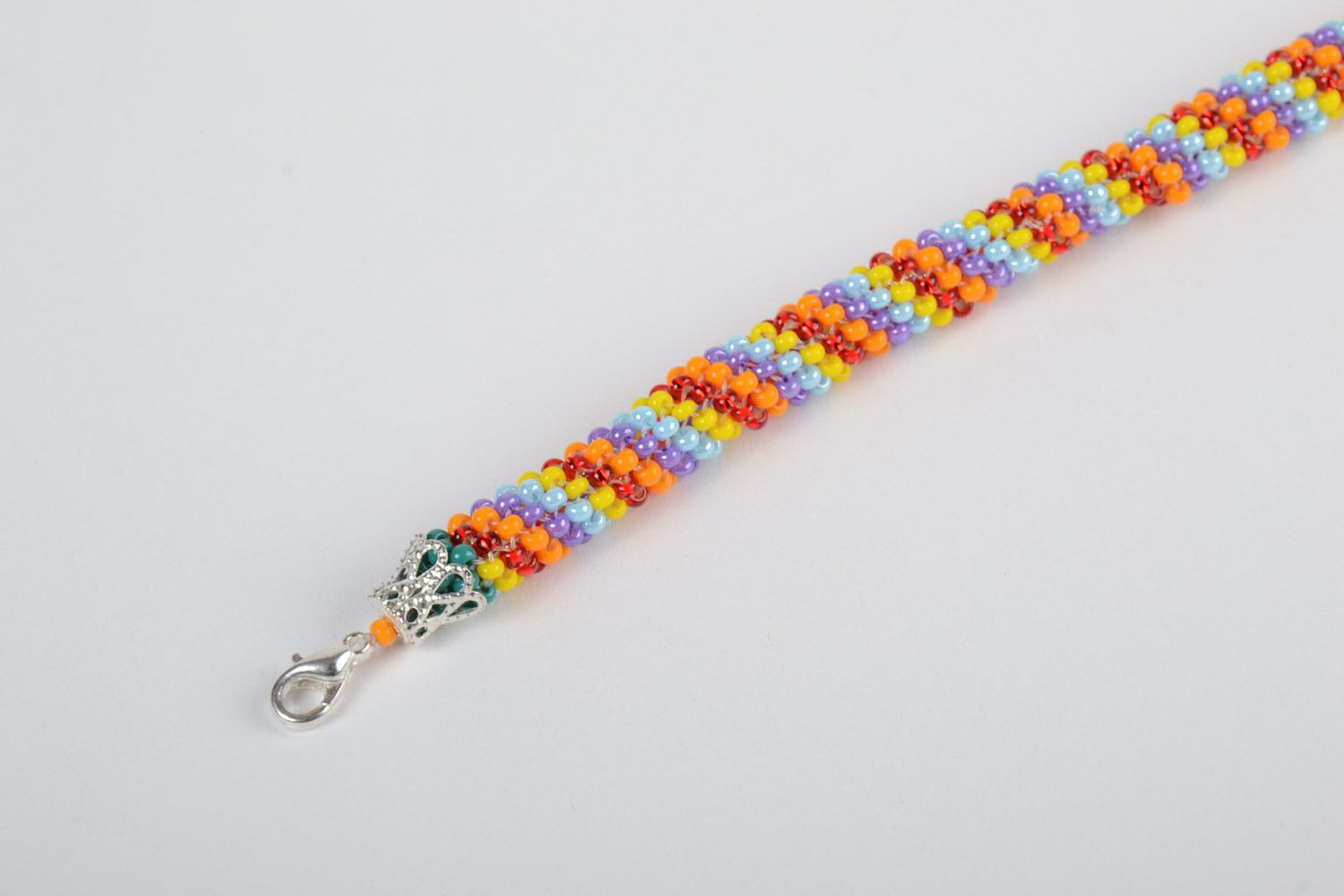 Наручный браслет из чешского бисера жгут плетеный разноцветный ручной работы фото 3
