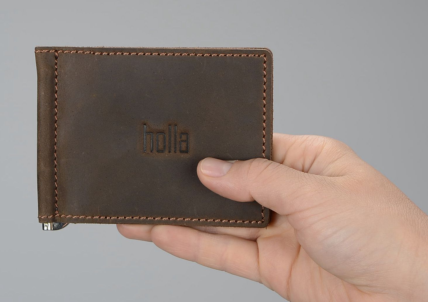 Brown leather wallet with clasp photo 4