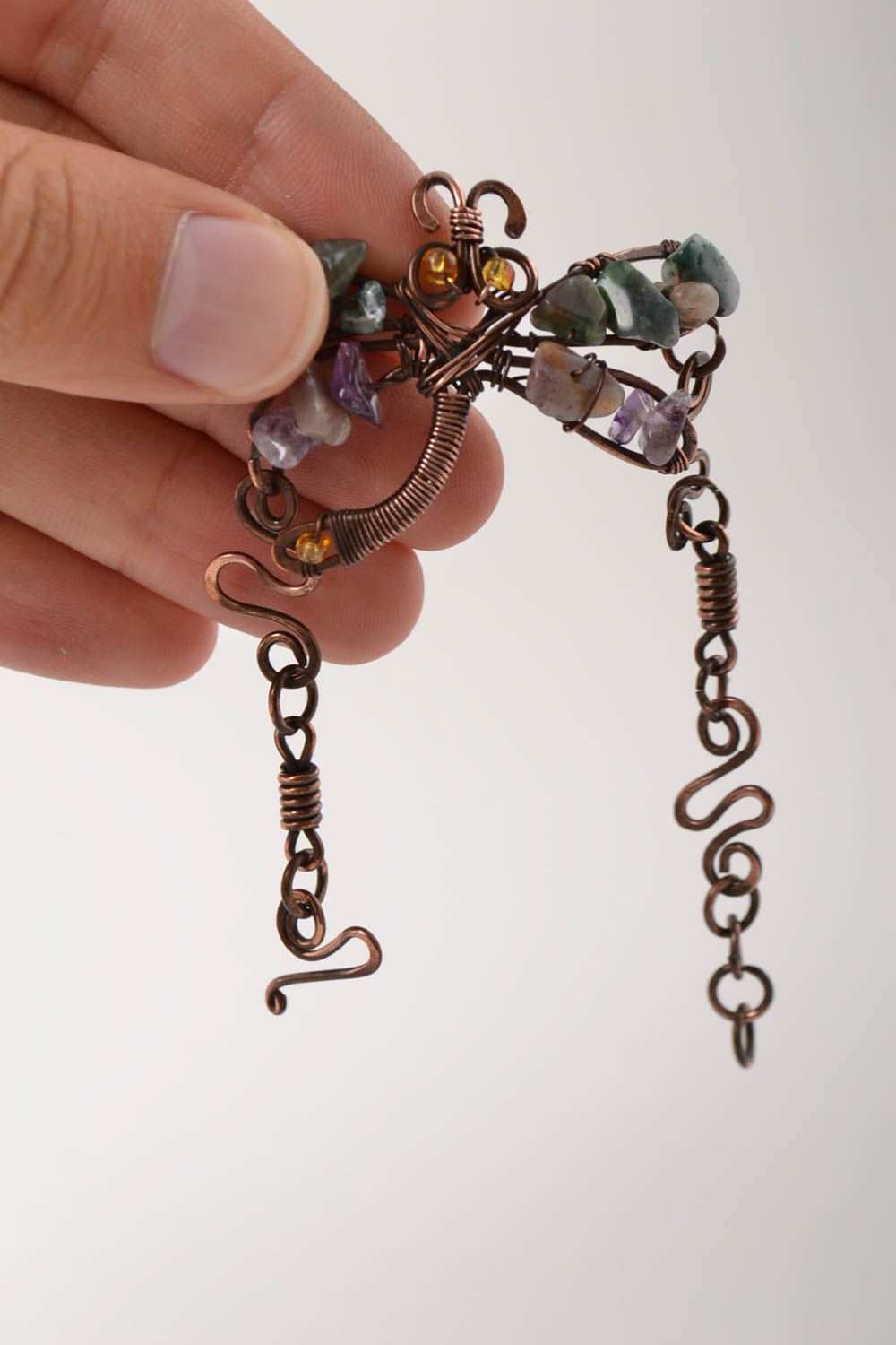 Медный браслет хэнд мэйд украшение в технике wire wrap женский браслет Стрекоза фото 5