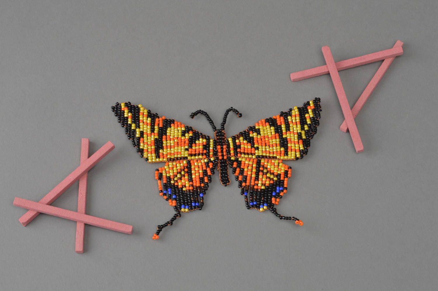 Beaded fridge magnet handmade accessory in the form of butterfly home decor photo 1