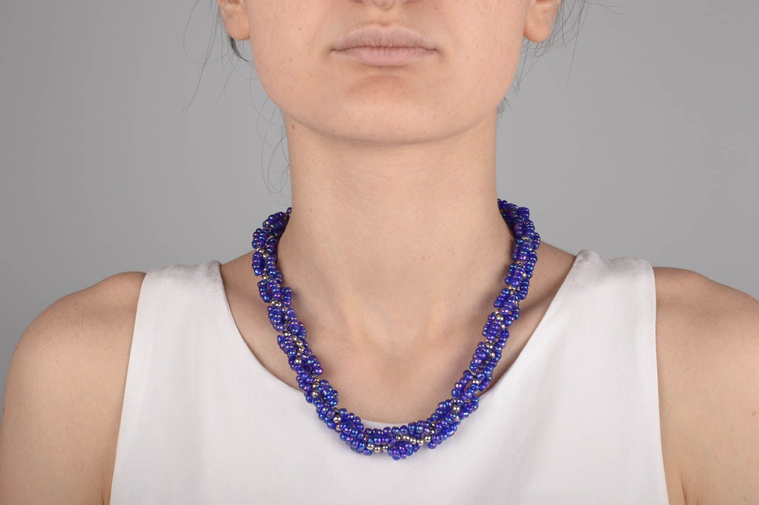 Collier en perles de rocaille Bijou fait main Accessoire femme bleu chic photo 5