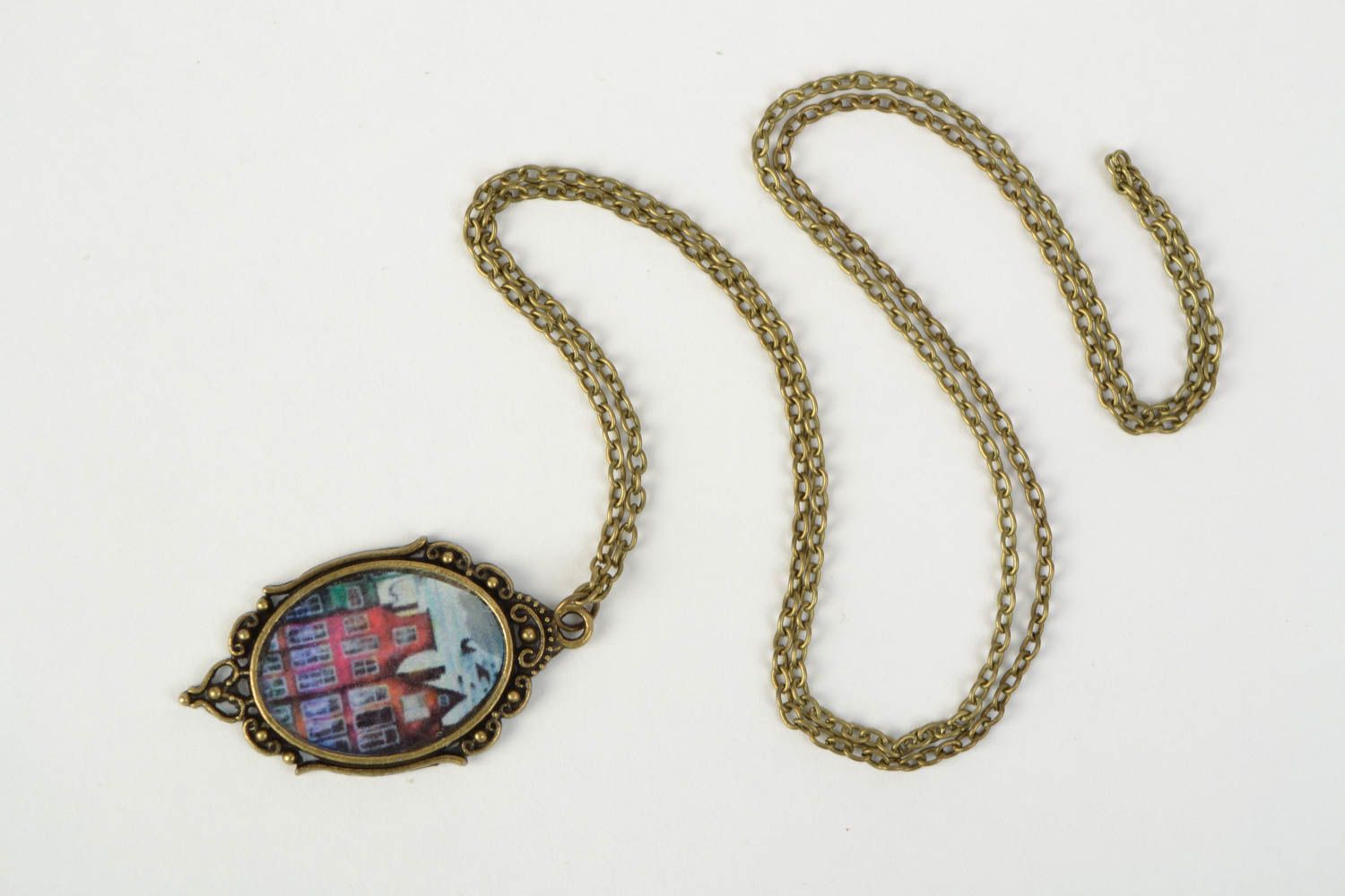 Handmade decoupage vintage neck pendant with Amsterdam cityscape for women photo 5