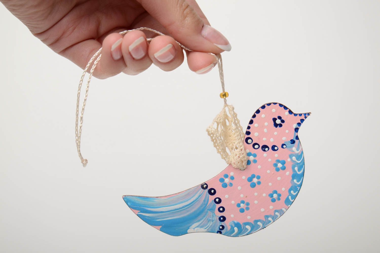 Suspension décorative oiseau panneau de fibres faite main peinte à l'acrylique photo 5