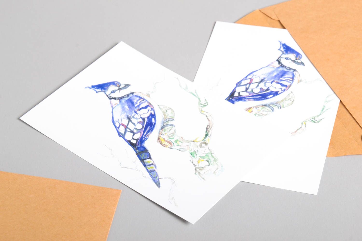 Cartes de voeux fait main originales avec oiseaux bleus Petit cadeau 2 pièces photo 4