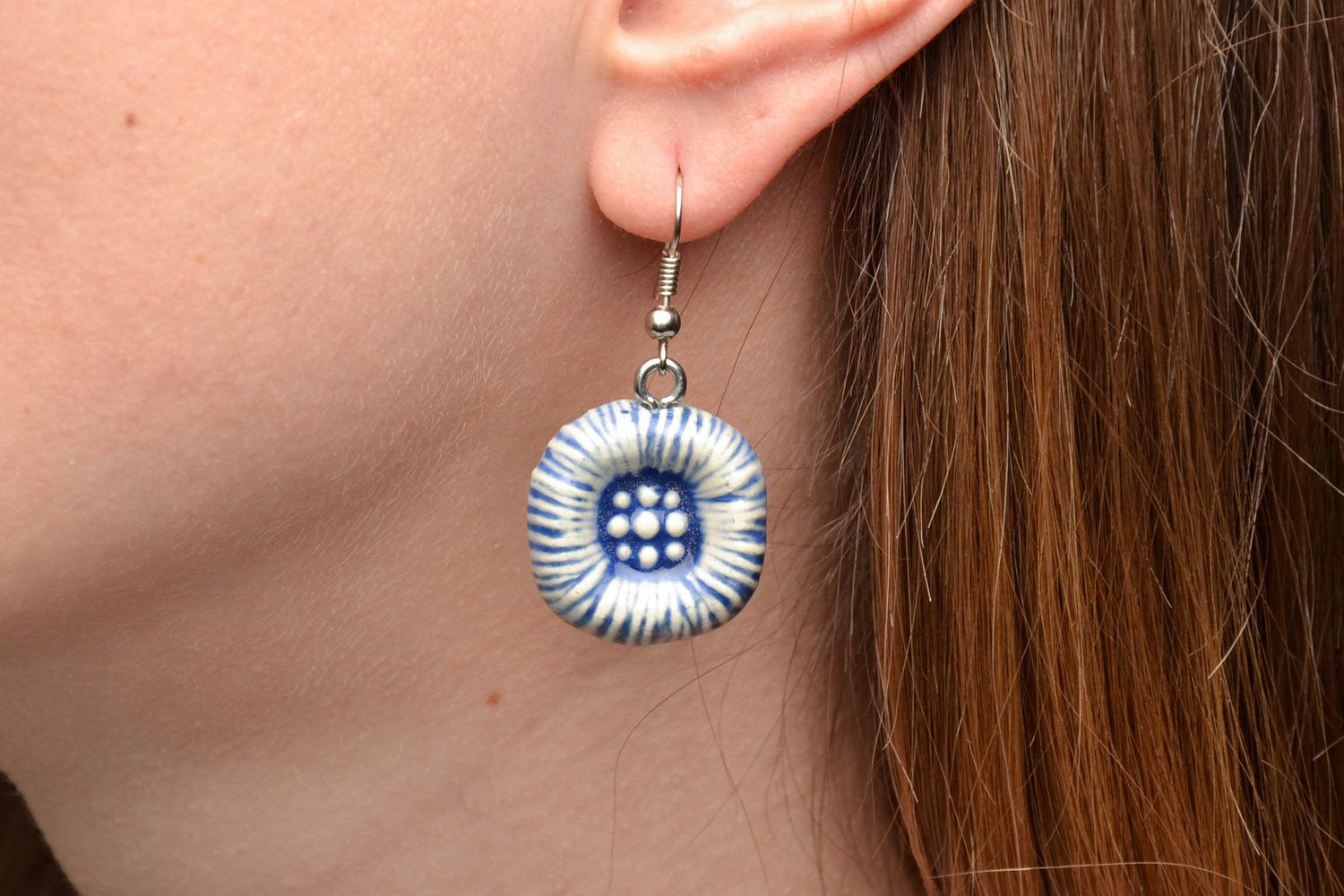 Unusual ceramic earrings with painting photo 5