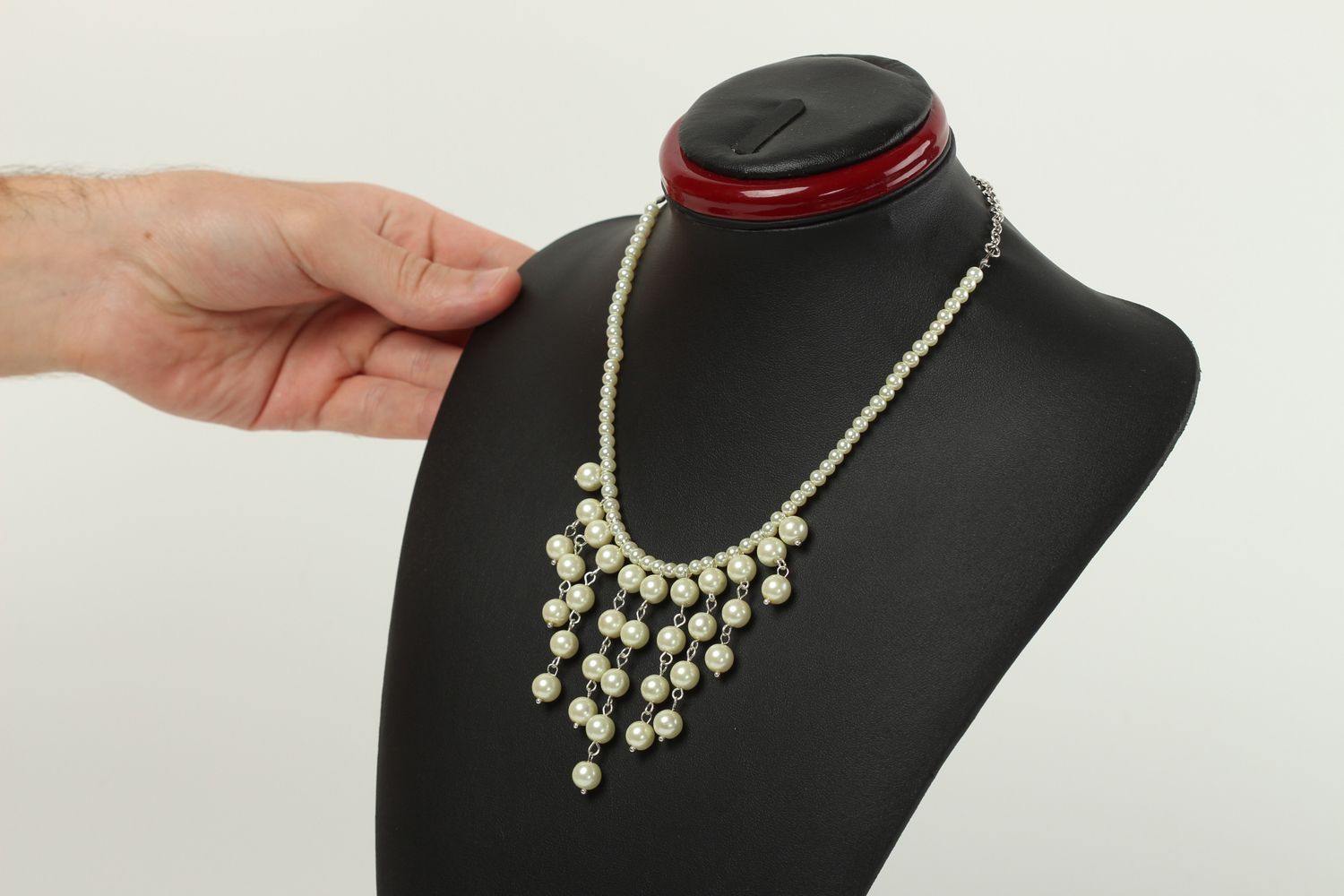 Handmade Perlen Schmuck Modeschmuck Collier Accessoire für Frauen schön weiß foto 5