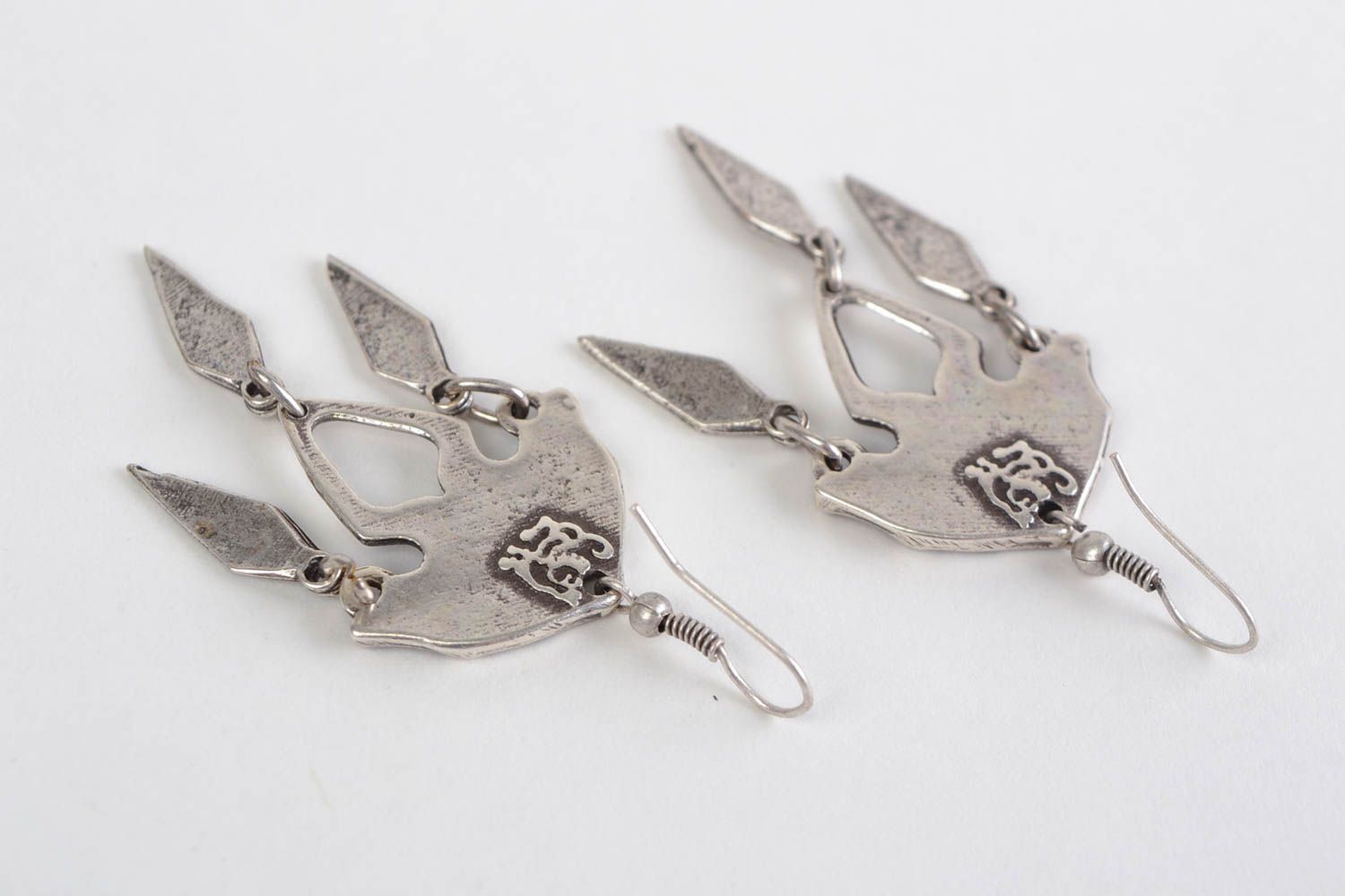 Unusual beautiful handmade designer metal dangle earrings photo 5