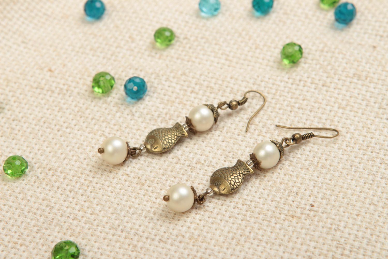 Beautiful handmade metal earrings stylish earrings with pearl beads gift ideas photo 1
