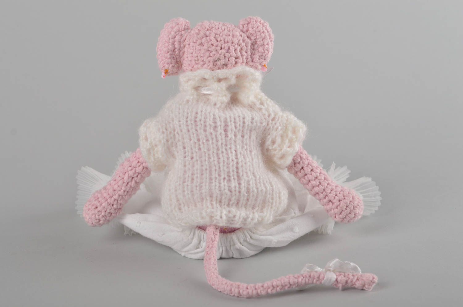 Jouet tricoté Peluche faite main souris en fils de laine et coton Cadeau enfant photo 6
