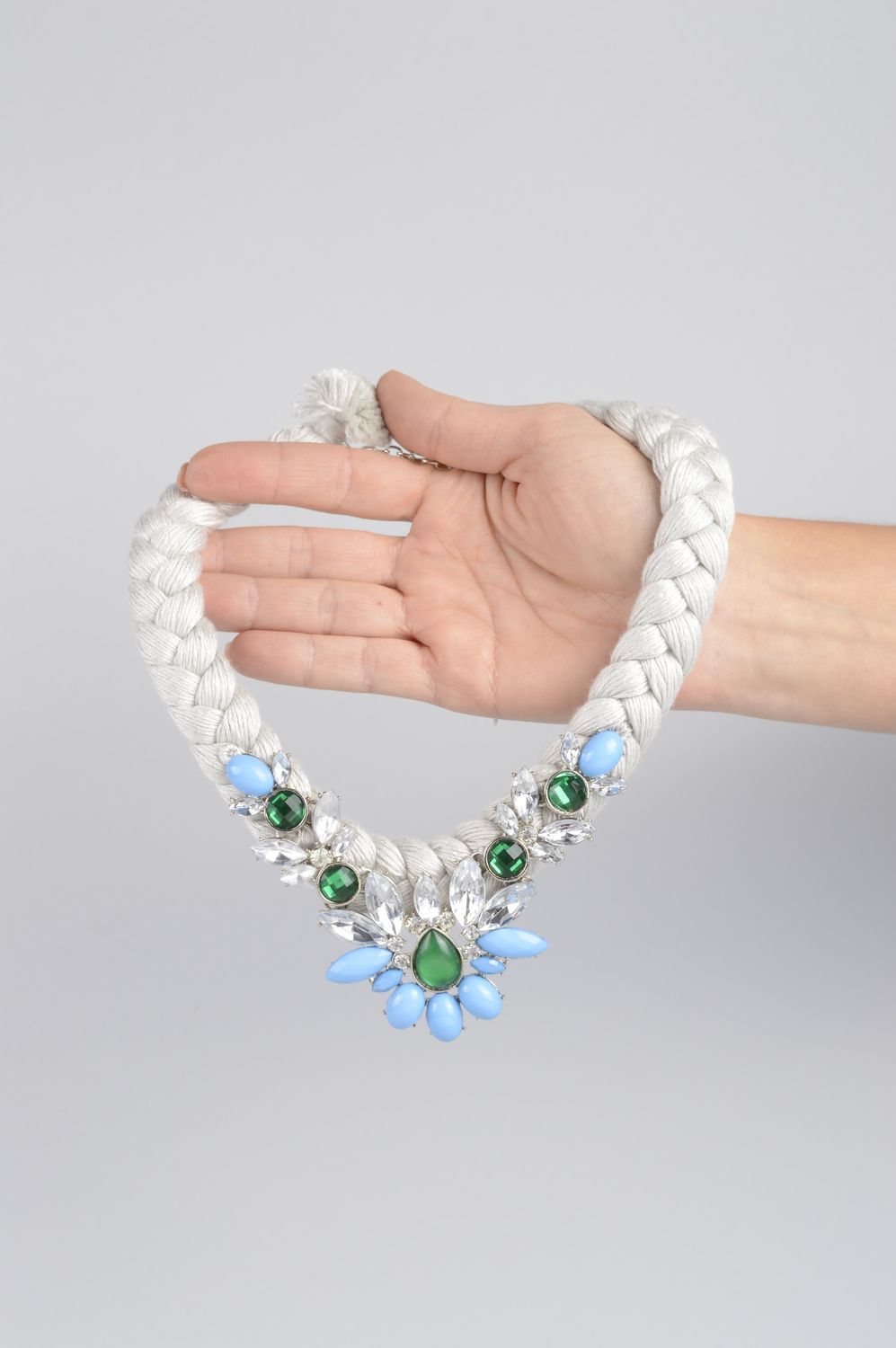 Handmade beautiful necklace unusual textile necklace festive accessory photo 4