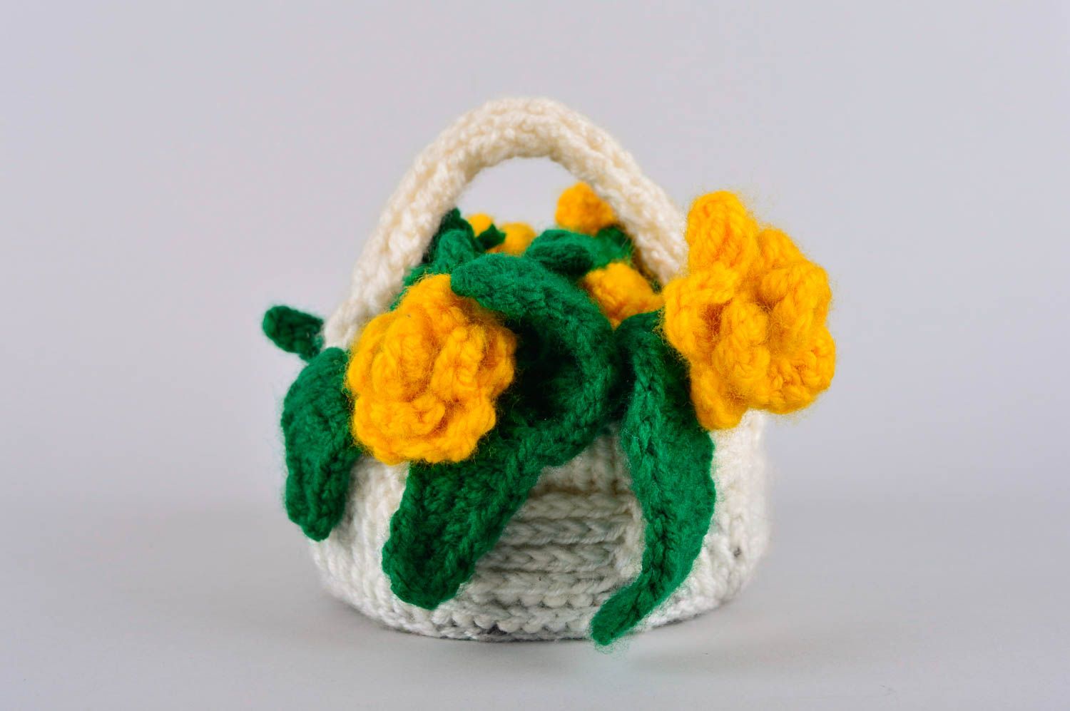 Panier au crochet fait main Corbeille décorative avec fleurs jaunes Déco maison photo 4